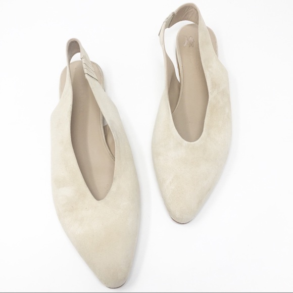 Everlane Shoes - Everlane V Slingback Cream Suede Almond Toe Flats